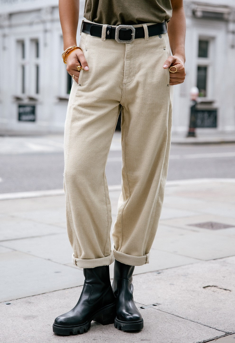 FREEMAN T. PORTER ROSALIA VELUTO Stoffhose - Oatmeal Mist Beige - 25142 VELU.F1234