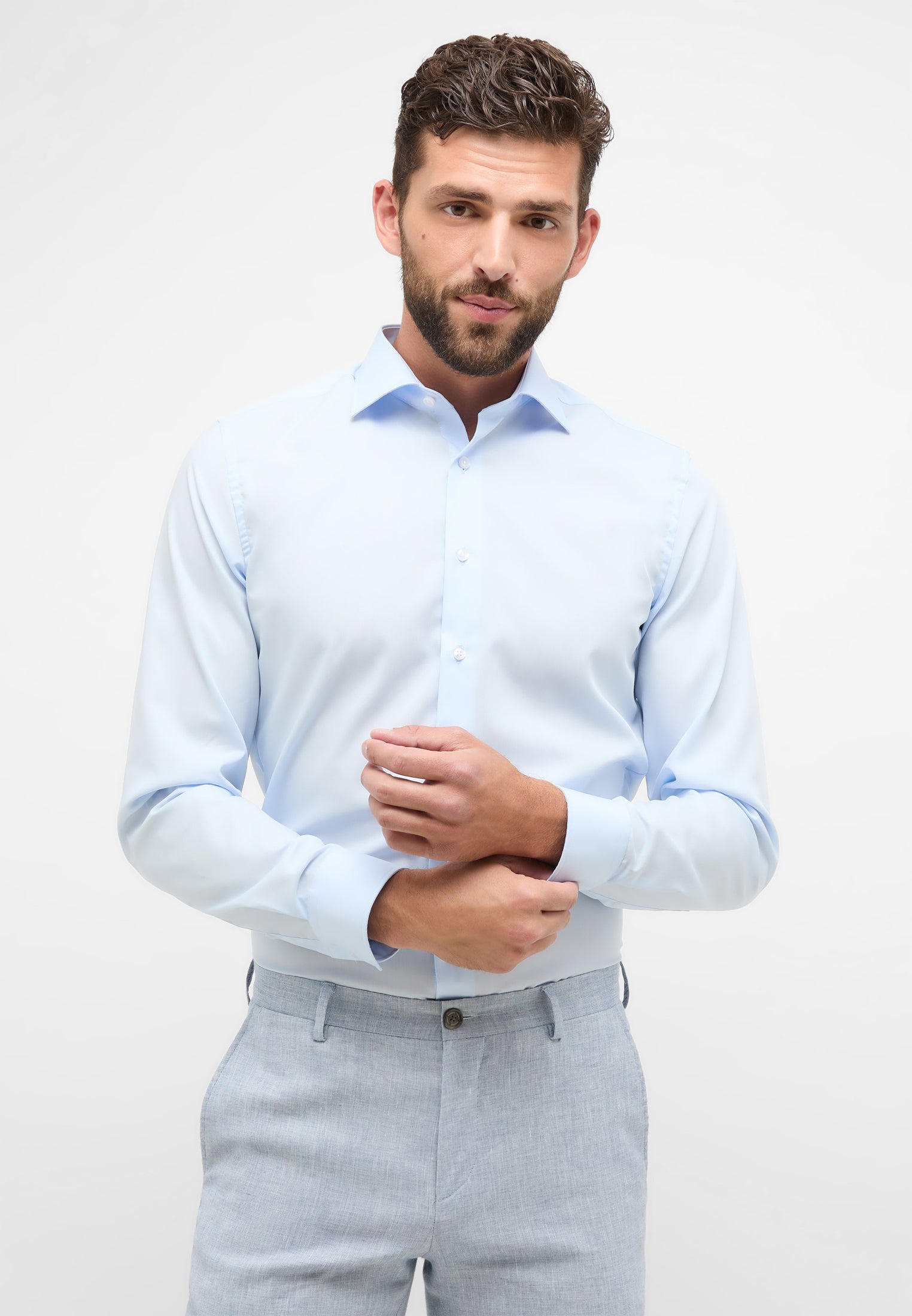 ETERNA SLIM FIT Langarm Hemd - Skywashed Mist - 1100-10-F170 von Eterna