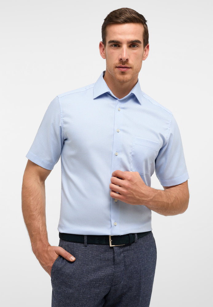 ETERNA MODERN FIT Kurzarm Hemd - Sky Gingham Blue - 8038-11-C19P