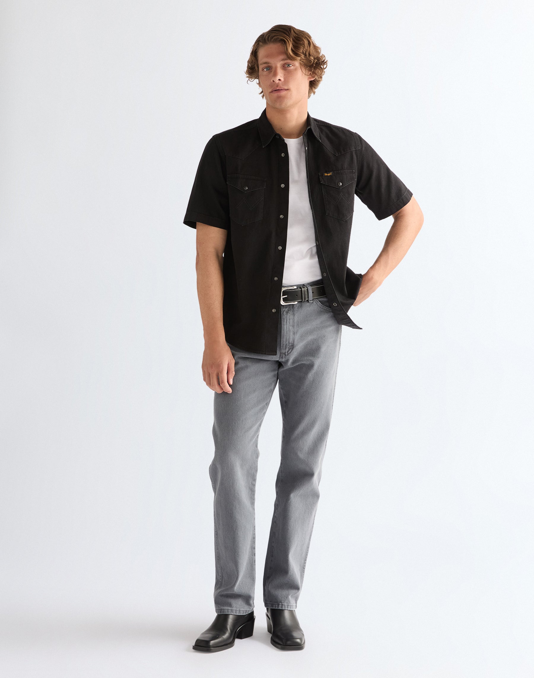 WRANGLER SS WESTERN SHIRT Kurzarm Jeanshemd rinse black 112377968 von Wrangler