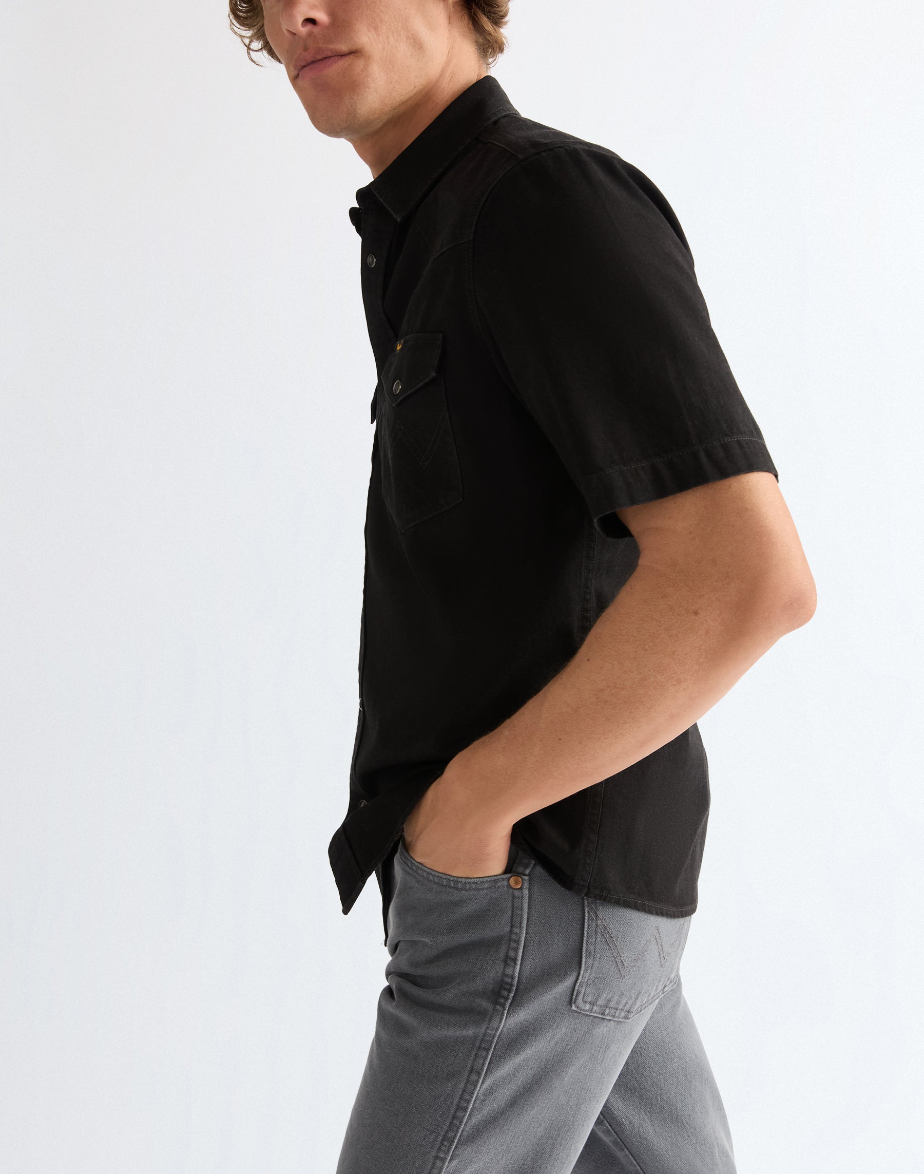 WRANGLER SS WESTERN SHIRT Kurzarm Jeanshemd rinse black 112377968 von Wrangler