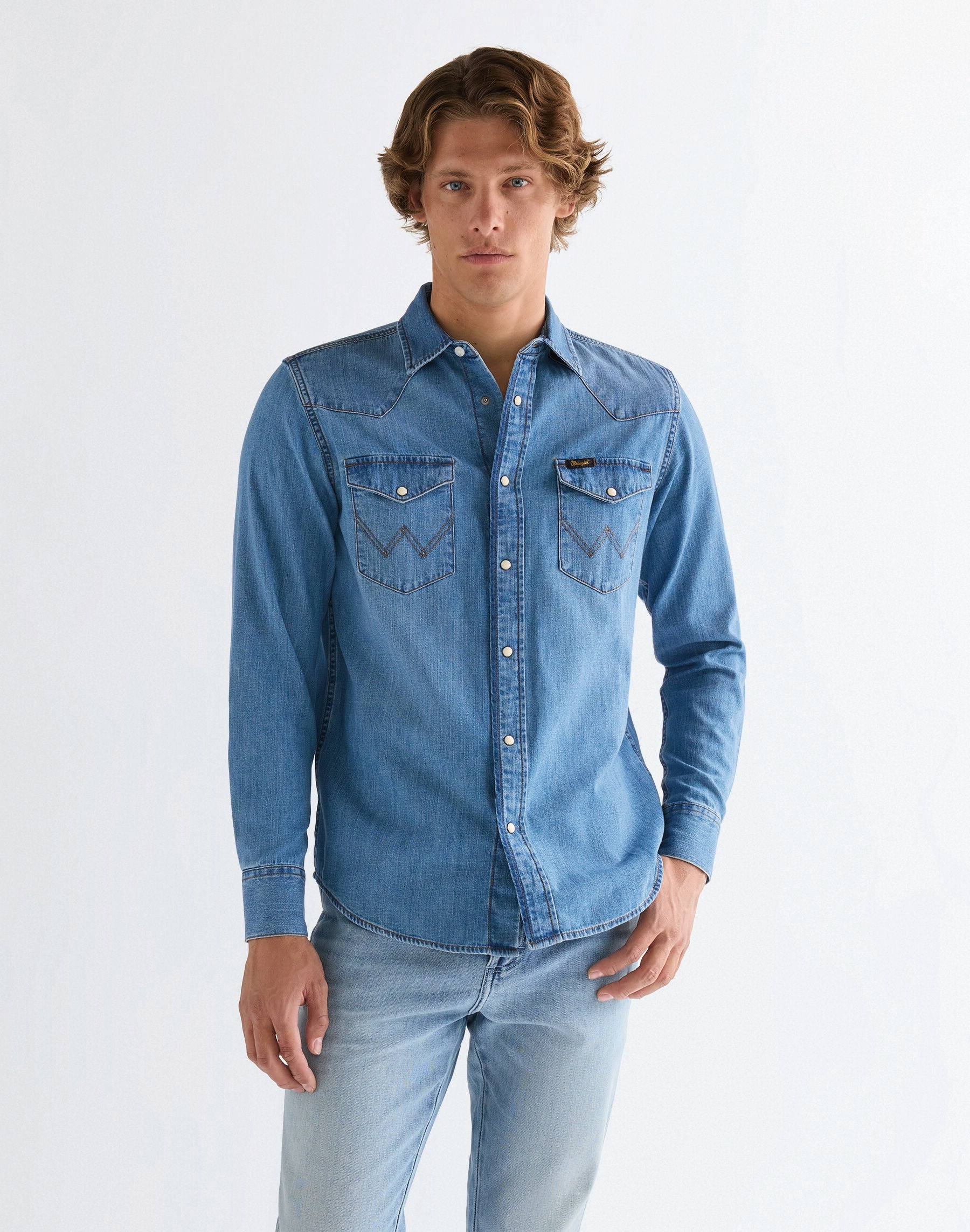 WRANGLER WESTERN SHIRT Langarm Jeanshemd - Blue Nomad Wash - 112378393 von Wrangler