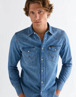 WRANGLER WESTERN SHIRT Langarm Jeanshemd - Blue Nomad Wash - 112378393