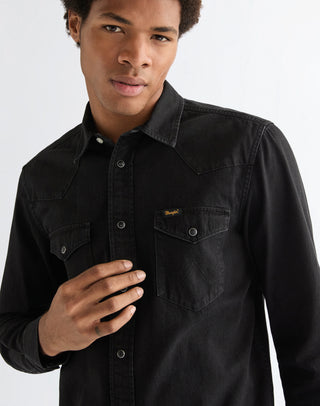 WRANGLER Western Shirt Langarm Jeanshemd - Midnight Charcoal - 112378427