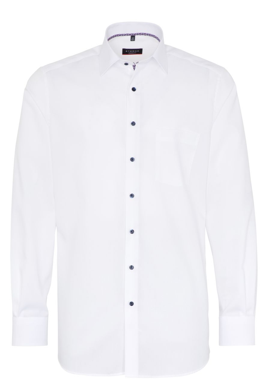 ETERNA MODERN FIT Langarm Hemd - Crystal White Navy - 1300-00-X19P