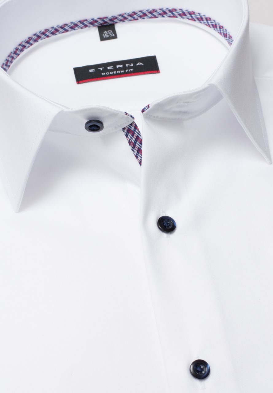 ETERNA MODERN FIT Langarm Hemd - Crystal White Navy - 1300-00-X19P