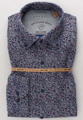 ETERNA COMFORT FIT UPCYCLING SHIRT Langarm Hemd - Inked Navy Blossom - 2397-38-QS9L