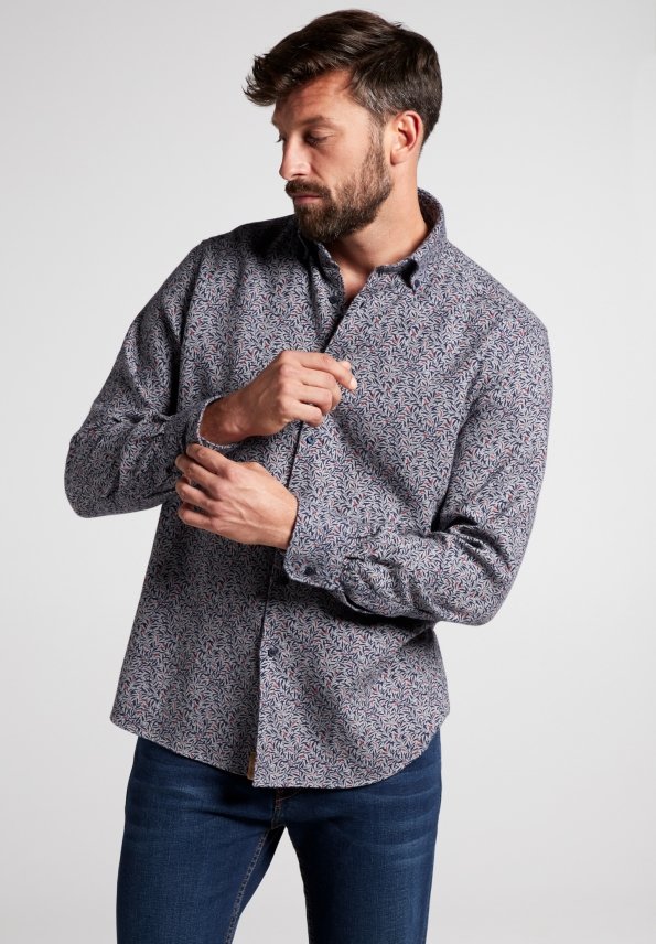 ETERNA COMFORT FIT UPCYCLING SHIRT Langarm Hemd - Inked Navy Blossom - 2397-38-QS9L