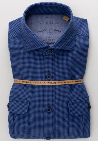 ETERNA Slim Fit Upcycling Shirt - Ocean Gingham Blue - 2399-17-M082