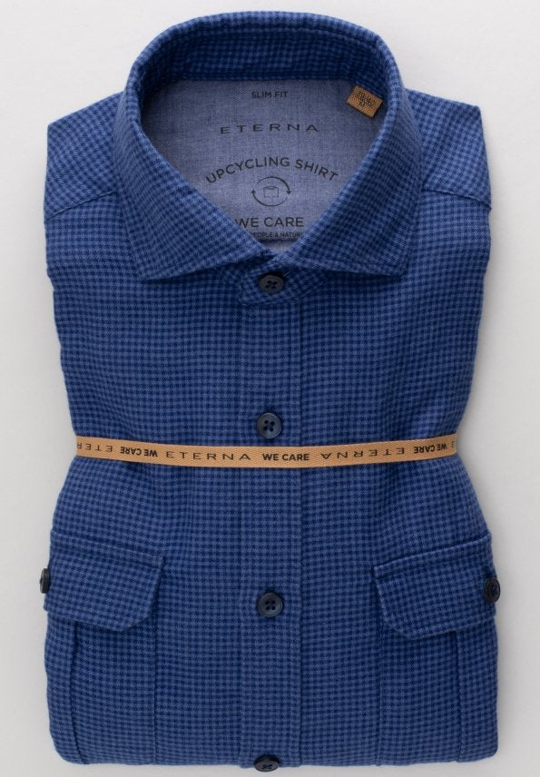 ETERNA Slim Fit Upcycling Shirt - Ocean Gingham Blue - 2399-17-M082 von Eterna