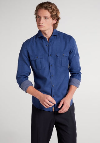 ETERNA Slim Fit Upcycling Shirt - Ocean Gingham Blue - 2399-17-M082
