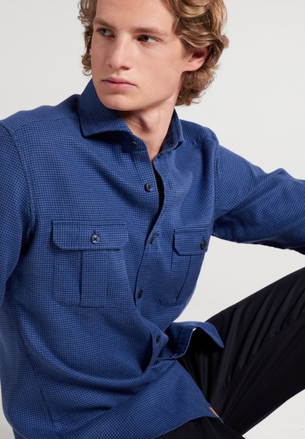ETERNA Slim Fit Upcycling Shirt - Ocean Gingham Blue - 2399-17-M082 von Eterna