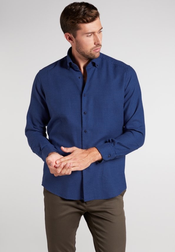 ETERNA COMFORT FIT UPCYCLING SHIRT - Ocean Blue Check - 2399-17-QS9L