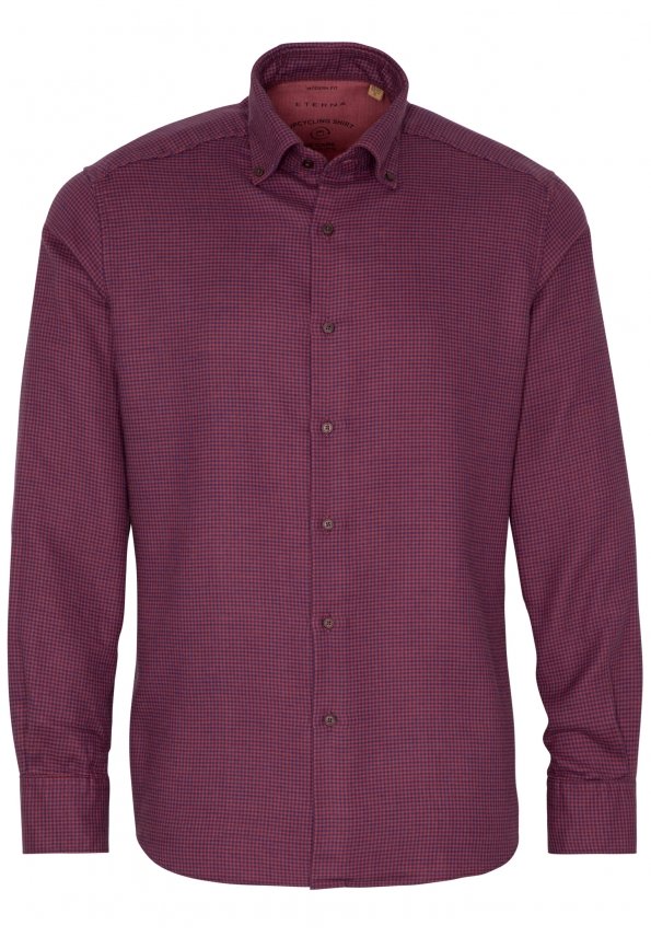 ETERNA MODERN FIT UPCYCLING SHIRT - Burgundy Microcheck - 2399-57-VS74