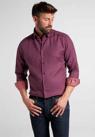 ETERNA MODERN FIT UPCYCLING SHIRT - Burgundy Microcheck - 2399-57-VS74