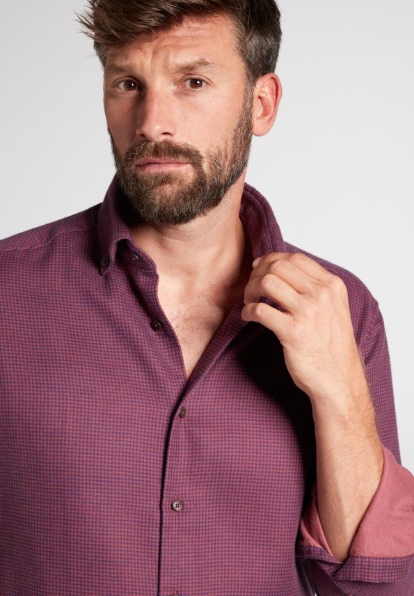 ETERNA MODERN FIT UPCYCLING SHIRT - Burgundy Microcheck - 2399-57-VS74 von Eterna