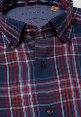ETERNA COMFORT FIT UPCYCLING SHIRT - Windsor Haze Blue Red - 2403-57-QS9L