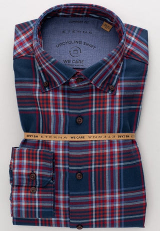 ETERNA COMFORT FIT UPCYCLING SHIRT - Windsor Haze Blue Red - 2403-57-QS9L