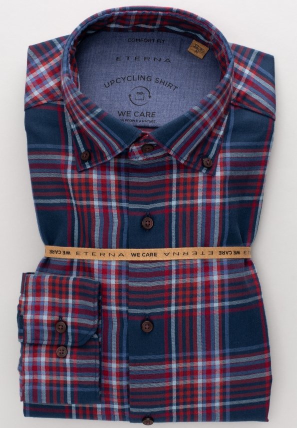 ETERNA COMFORT FIT UPCYCLING SHIRT - Windsor Haze Blue Red - 2403-57-QS9L von Eterna