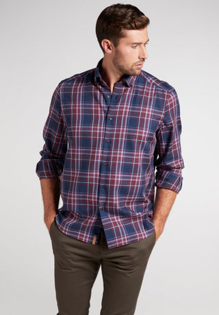 ETERNA COMFORT FIT UPCYCLING SHIRT - Windsor Haze Blue Red - 2403-57-QS9L