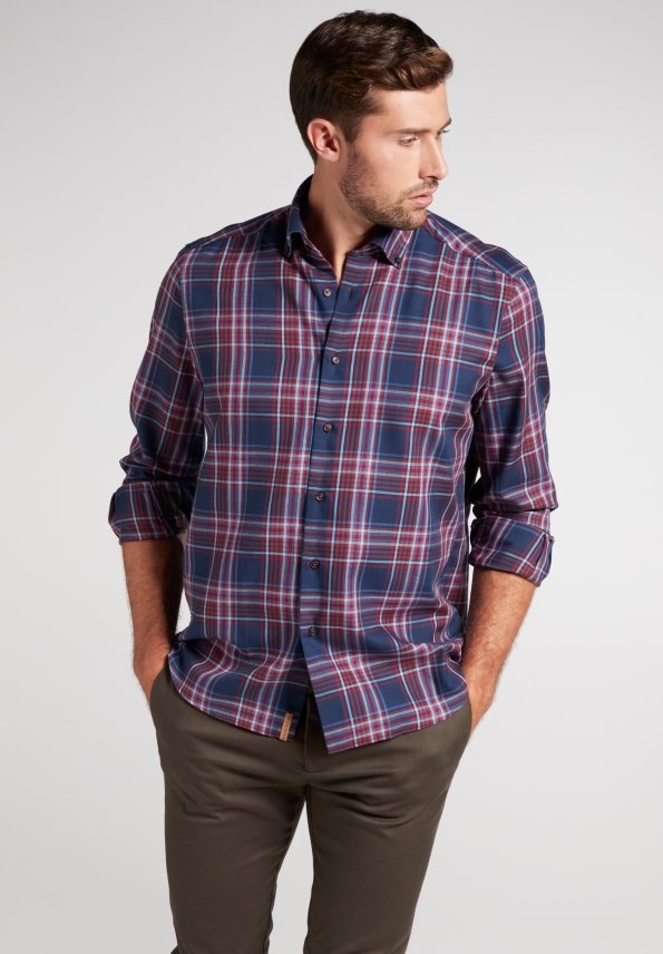 ETERNA COMFORT FIT UPCYCLING SHIRT - Windsor Haze Blue Red - 2403-57-QS9L