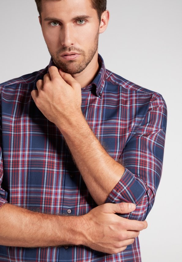 ETERNA COMFORT FIT UPCYCLING SHIRT - Windsor Haze Blue Red - 2403-57-QS9L von Eterna
