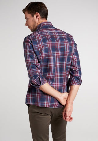 ETERNA COMFORT FIT UPCYCLING SHIRT - Windsor Haze Blue Red - 2403-57-QS9L