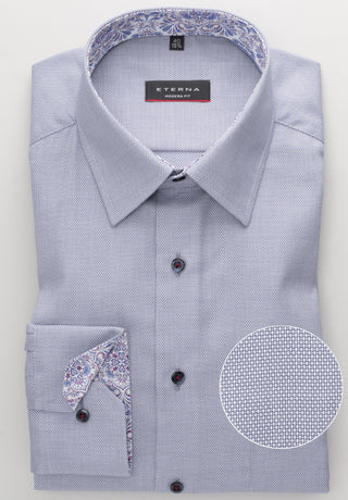 eterna modern fit chemise à manches longues bleu clair-blanc structuré 3270-12-x15v