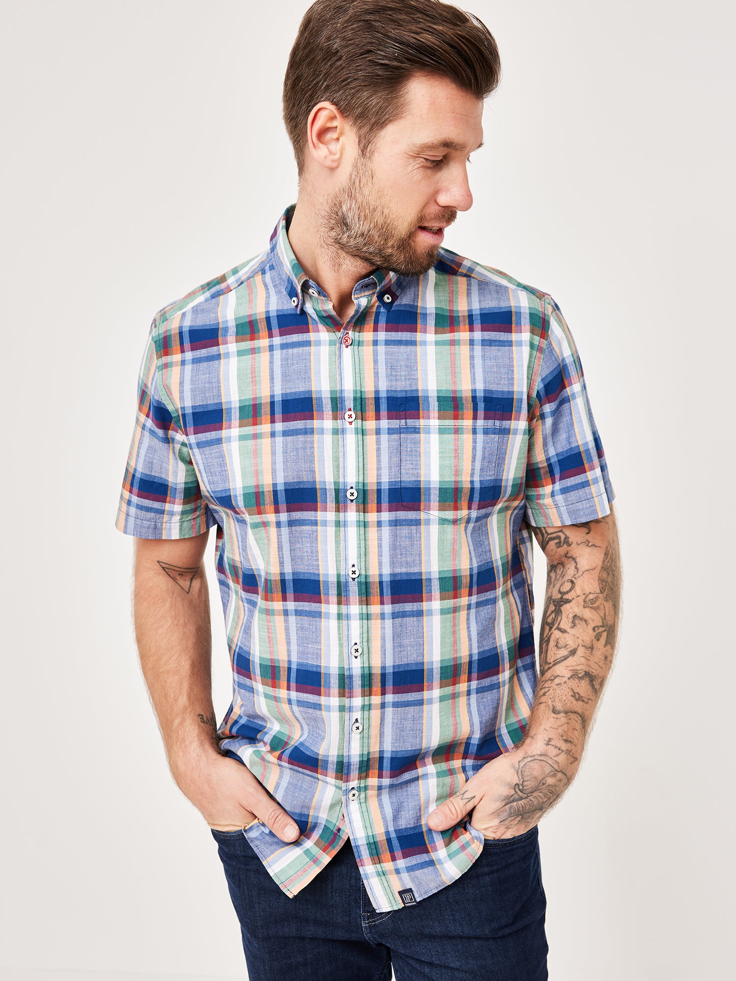 PADDOCKS Kurzarm Hemd Button Down - Harbor Patchwork Blue - 33026 7465.2610 von Paddocks