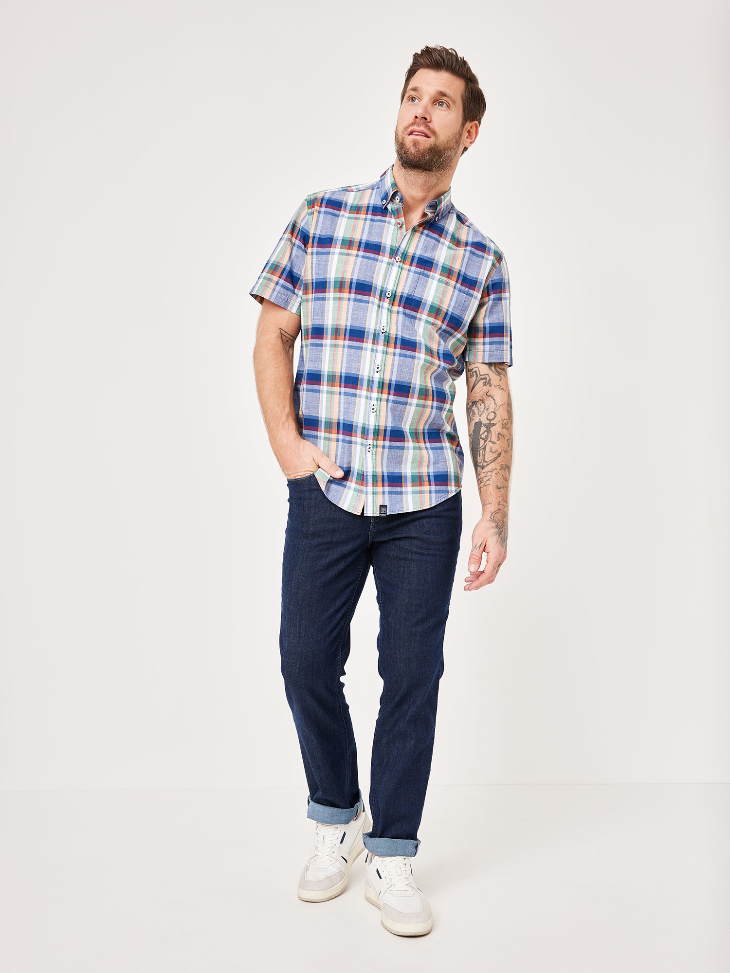 PADDOCKS Kurzarm Hemd Button Down - Harbor Patchwork Blue - 33026 7465.2610 von Paddocks