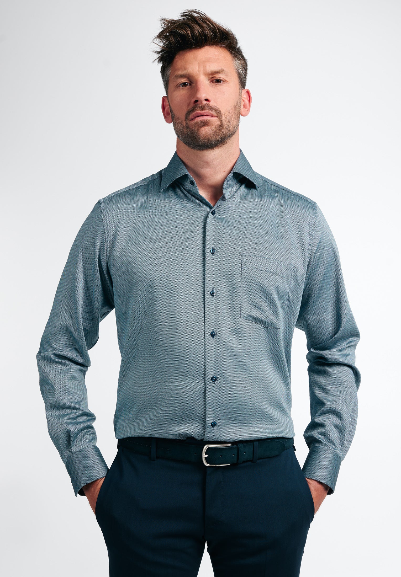 ETERNA MODERN FIT Langarm Hemd - Harbor Mist Teal - 3475-07-X19K