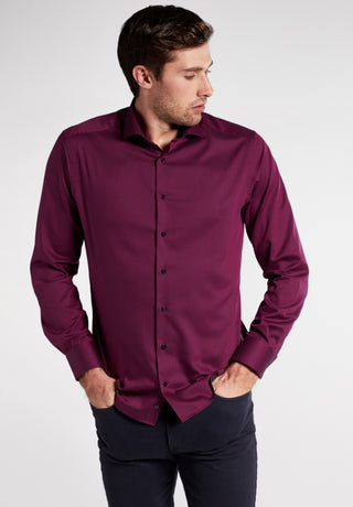 eterna modern fit chemise manches longues rouge vin structurée 3680-56-x17v