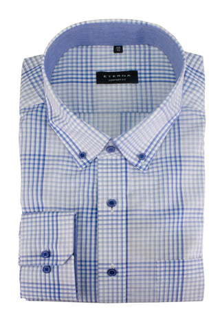 ETERNA COMFORT FIT Langarm Hemd - Coastal Blue Check - 3683-15-E144