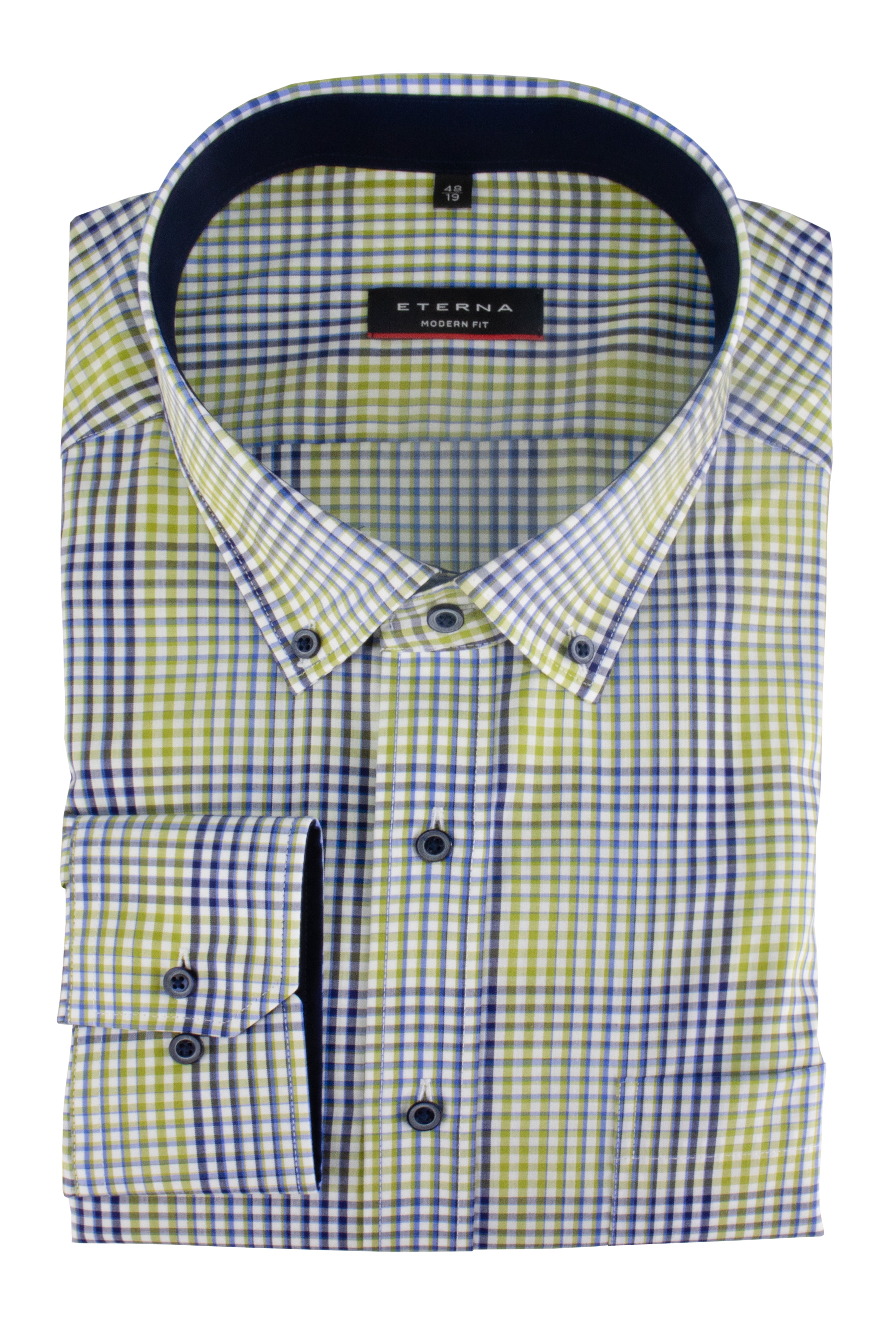 ETERNA MODERN FIT Langarm Hemd - Lime Plaid Breeze - 3683-44-X143
