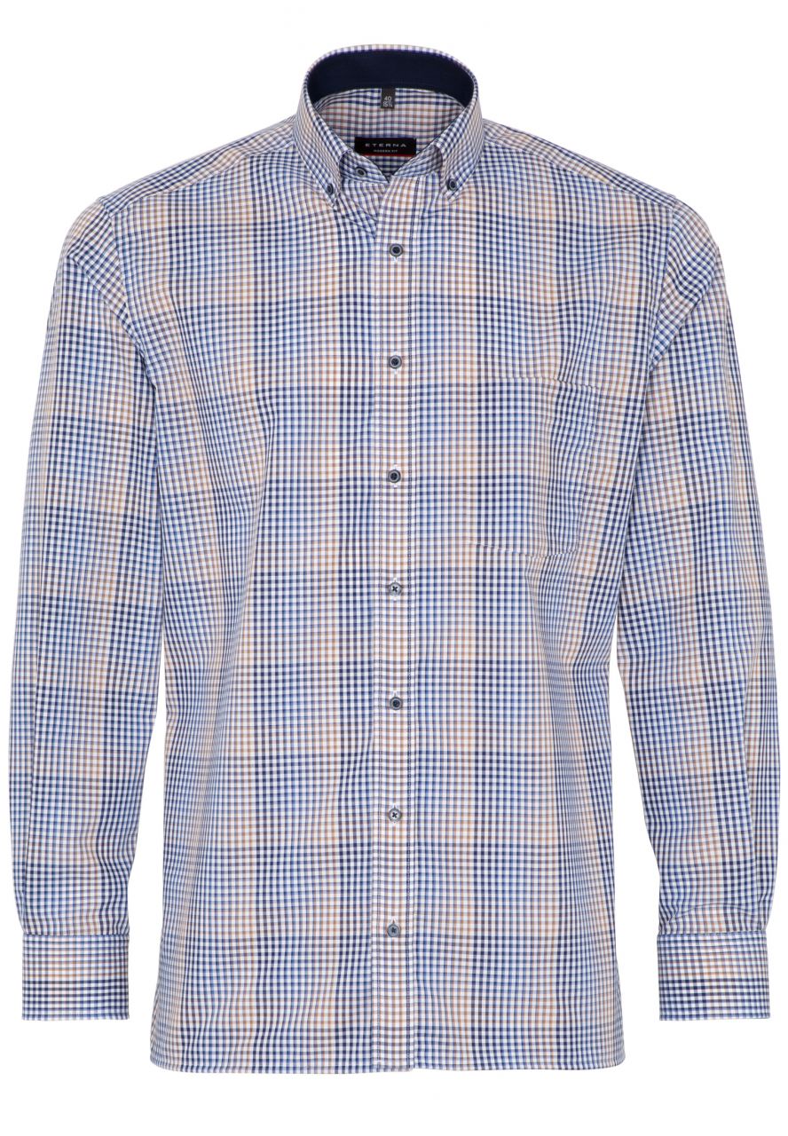 ETERNA MODERN FIT Langarm Hemd - Blue Sandstone Check - 3683-15-X143
