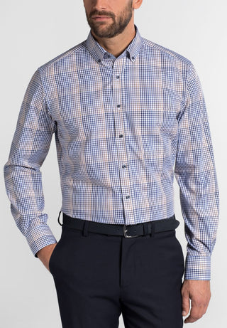 ETERNA MODERN FIT Langarm Hemd - Blue Sandstone Check - 3683-15-X143