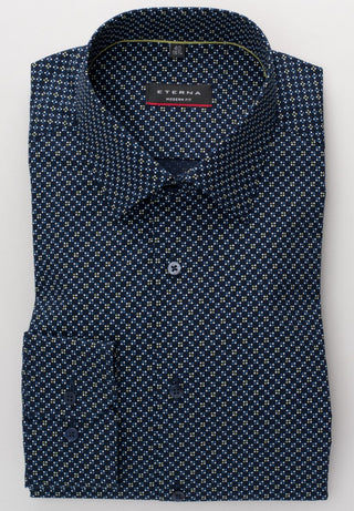 chemise manches longues eterna modern fit bleu pointillé 3708-19-x18p