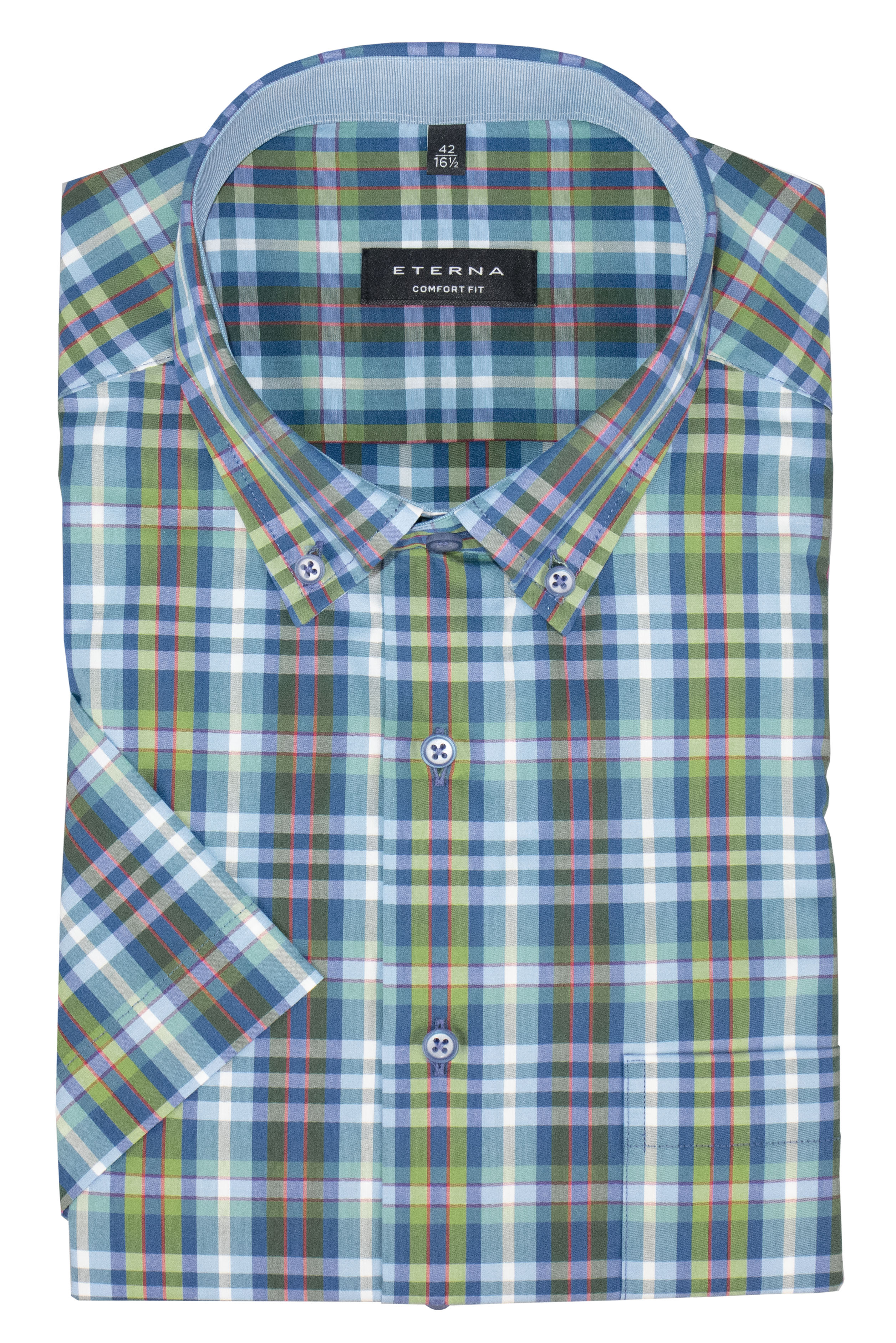 ETERNA COMFORT FIT Kurzarm Hemd - Marina Tartan Lagoon - 3772-63-K14L