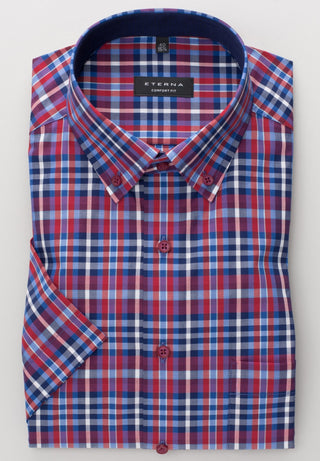 ETERNA COMFORT FIT Kurzarm Hemd - Harbor Check Blue - 3772-17-K14L