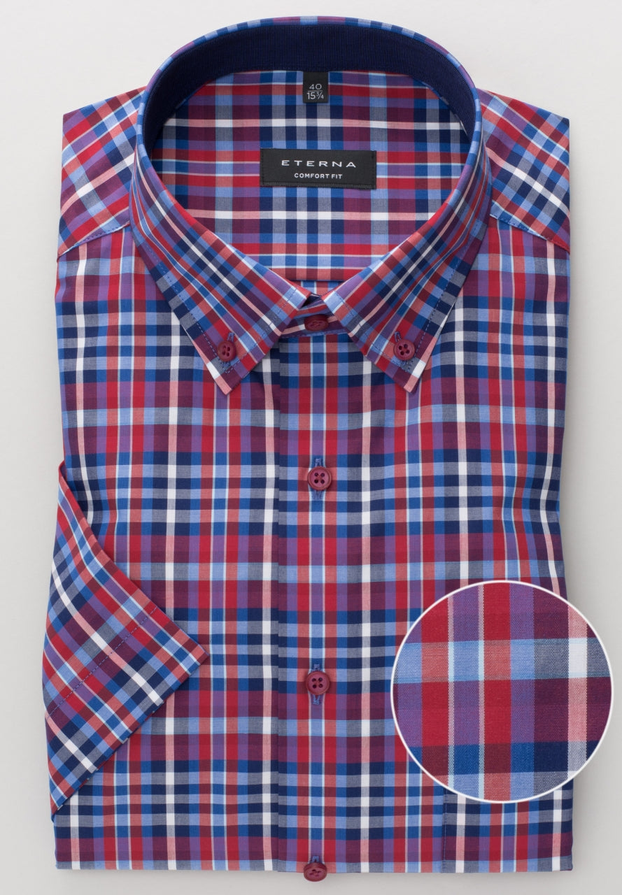 ETERNA COMFORT FIT Kurzarm Hemd - Harbor Check Blue - 3772-17-K14L von Eterna