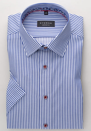 eterna comfort fit sergé à manches courtes bleu blanc rayé 3884-16-k95k