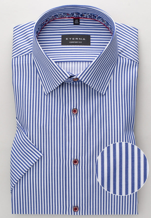 eterna comfort fit sergé à manches courtes bleu blanc rayé 3884-16-k95k von Eterna