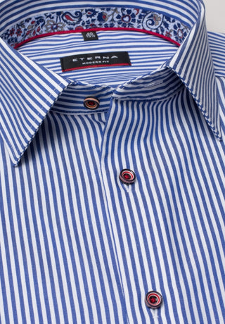 ETERNA MODERN FIT TWILL Kurzarm Hemd - Azure Pinstripe - 3884-16-C94P