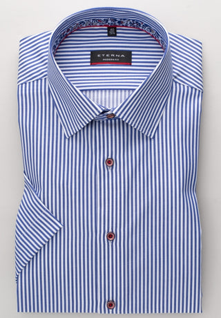 ETERNA MODERN FIT TWILL Kurzarm Hemd - Azure Pinstripe - 3884-16-C94P
