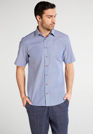 ETERNA MODERN FIT TWILL Kurzarm Hemd - Azure Pinstripe - 3884-16-C94P