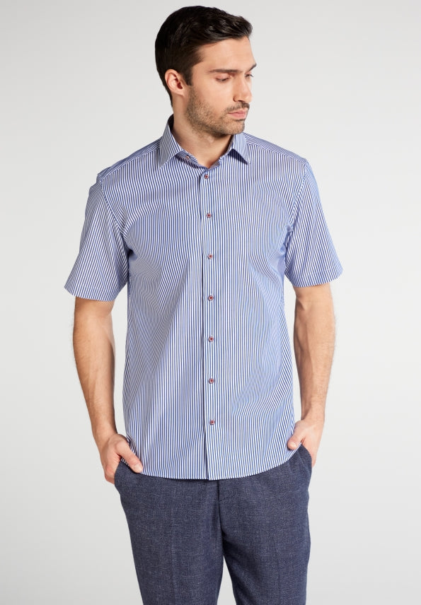 ETERNA MODERN FIT TWILL Kurzarm Hemd - Azure Pinstripe - 3884-16-C94P
