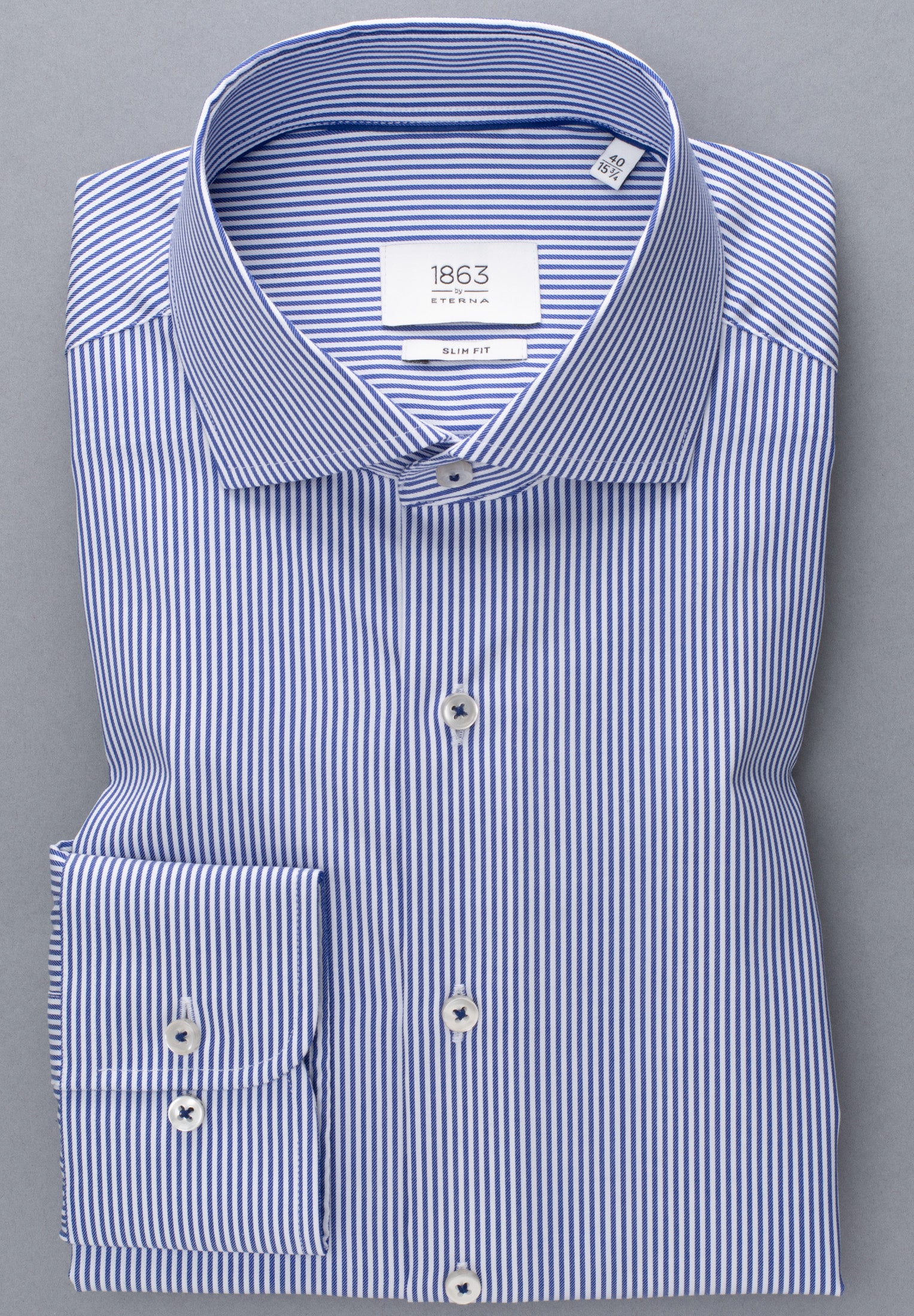 ETERNA 1863 Slim Fit Langarm Hemd - Coastal Pinstripe Blue - 3961-16-F682 von Eterna