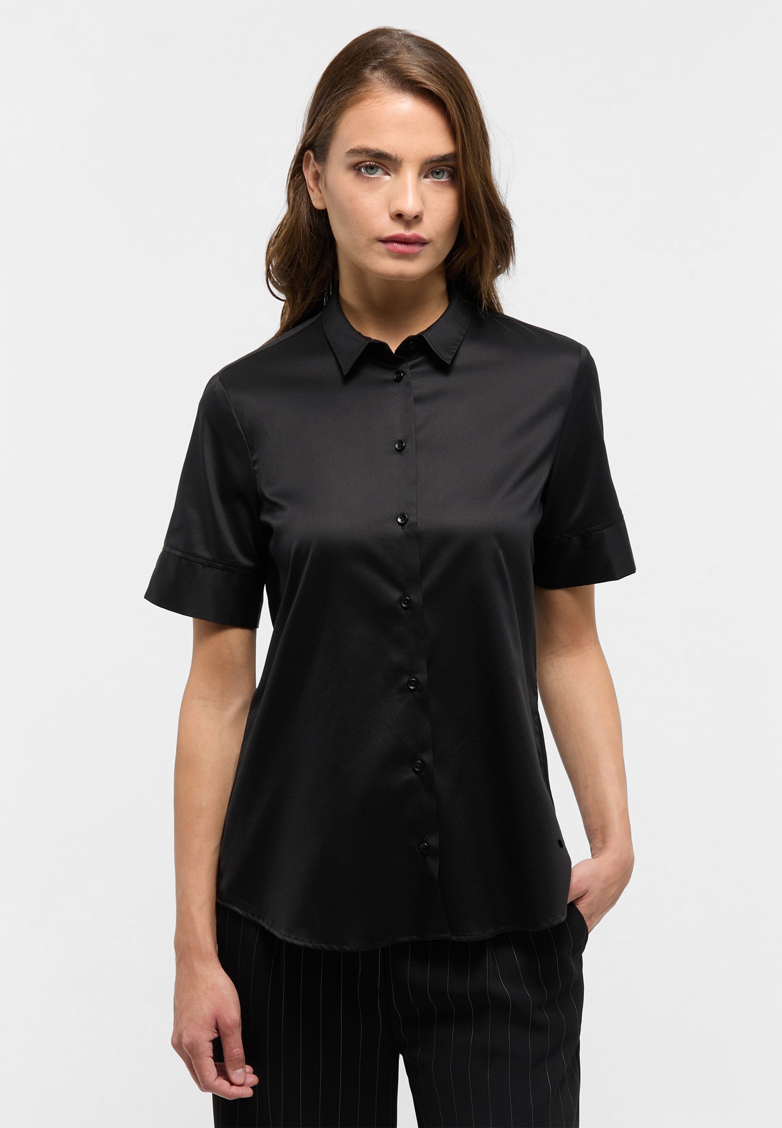 ETERNA REGULAR FIT COVER SHIRT - Midnight Satin Black - 5008-39-H965