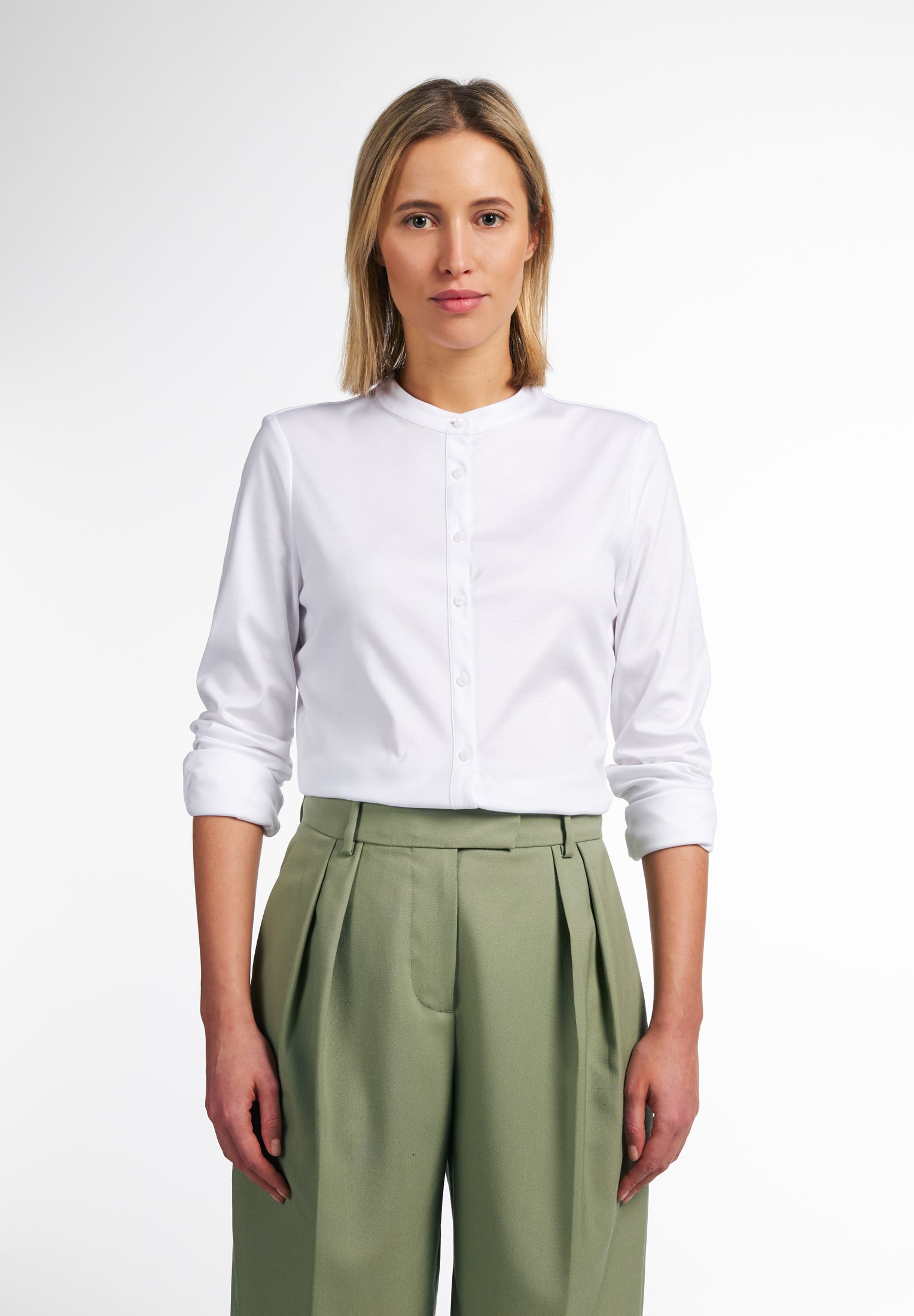 ETERNA FITTED Langarm Bluse - Arctic Mist White - 5158-00-DF07 von Eterna
