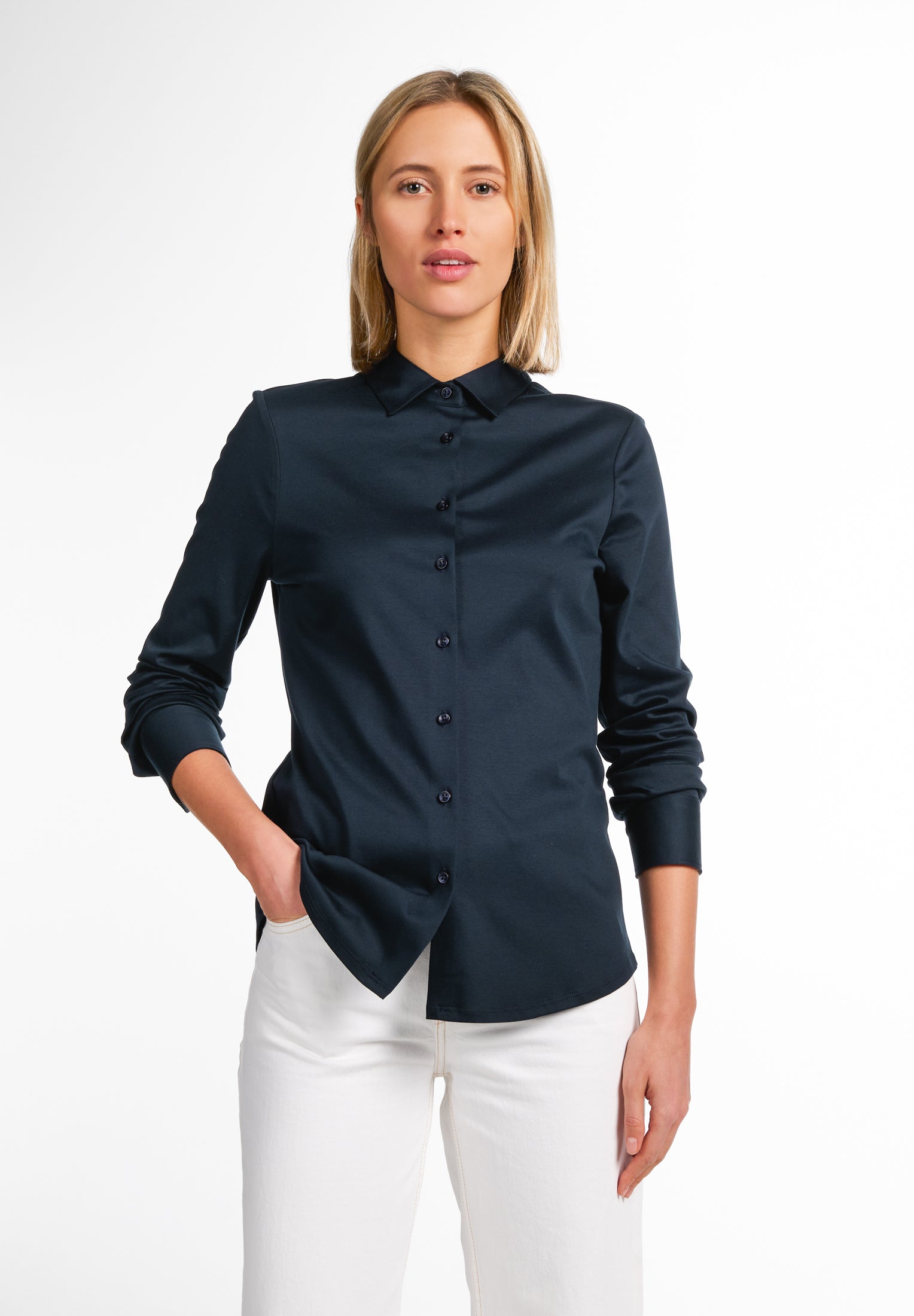 ETERNA FITTED Langarm Bluse - Ink Navy Mist - 5158-19-DF05 von Eterna